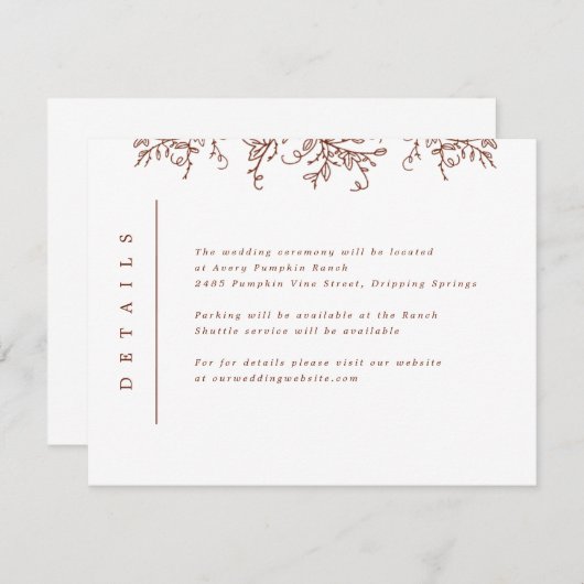 Pumpkin Vines Monogram Weddenschap Informatiekaartje (Voorkant / Achterkant)
