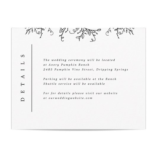 Pumpkin Vines Monogram Weddenschap Informatiekaartje