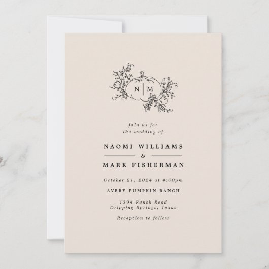Pumpkin Vines Monogram Weddenschap Kaart (Voorkant)