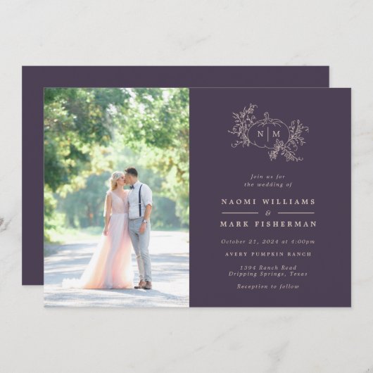 Pumpkin Vines Monogram Weddenschap Kaart (Voorkant / Achterkant)