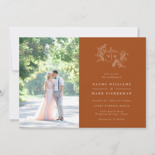 Pumpkin Vines Monogram Weddenschap Kaart (Voorkant)