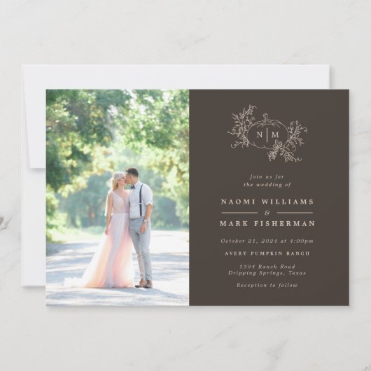 Pumpkin Vines Monogram Weddenschap Kaart (Voorkant)