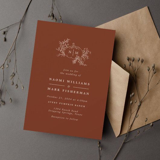 Pumpkin Vines Monogram Weddenschap Kaart