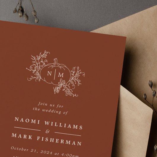 Pumpkin Vines Monogram Weddenschap Kaart