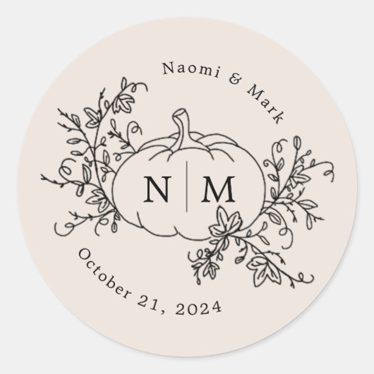 Pumpkin Vines Monogram Weddenschap Ronde Sticker (Voorkant)