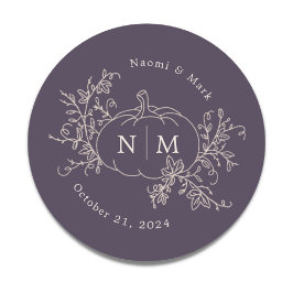 Pumpkin Vines Monogram Weddenschap Ronde Sticker