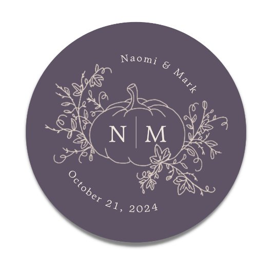 Pumpkin Vines Monogram Weddenschap Ronde Sticker