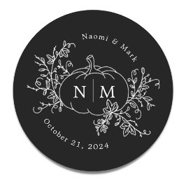 Pumpkin Vines Monogram Weddenschap Ronde Sticker