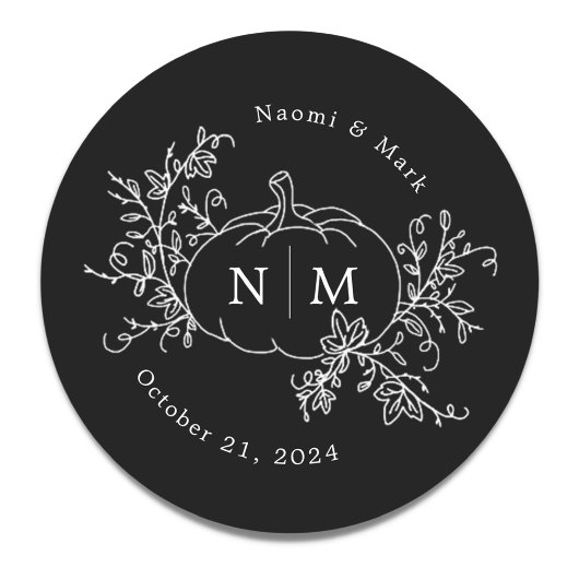 Pumpkin Vines Monogram Weddenschap Ronde Sticker