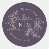 Pumpkin Vines Monogram Weddenschap Ronde Sticker (Voorkant)