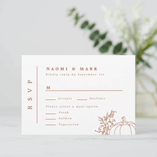 Pumpkin Vines Monogram Wedding RSVP Kaart (Staand voorkant)