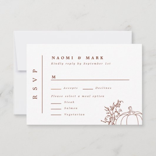 Pumpkin Vines Monogram Wedding RSVP Kaart (Voorkant)