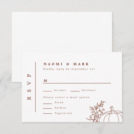 Pumpkin Vines Monogram Wedding RSVP Kaart (Voorkant / Achterkant)