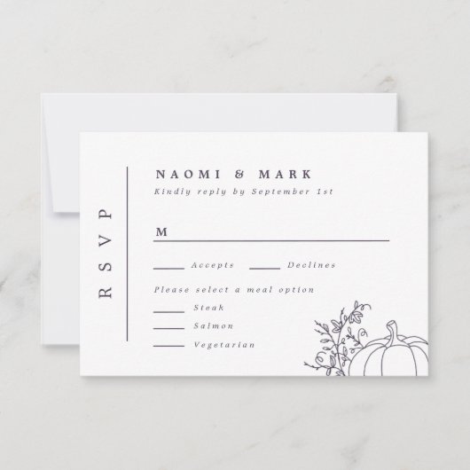 Pumpkin Vines Monogram Wedding RSVP Kaart (Voorkant)