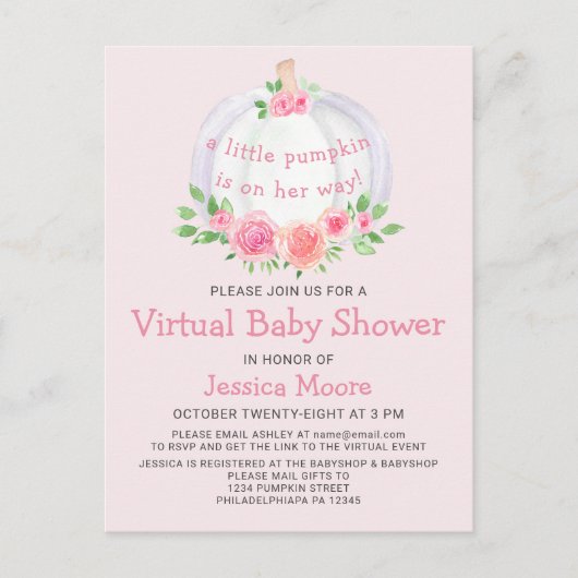 Pumpkin Virtual Baby shower Invitation Briefkaart (Voorkant)