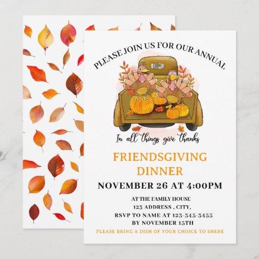 Pumpkin Vriendschapsschenking Dinner Party Uitnodi Kaart (Voorkant / Achterkant)