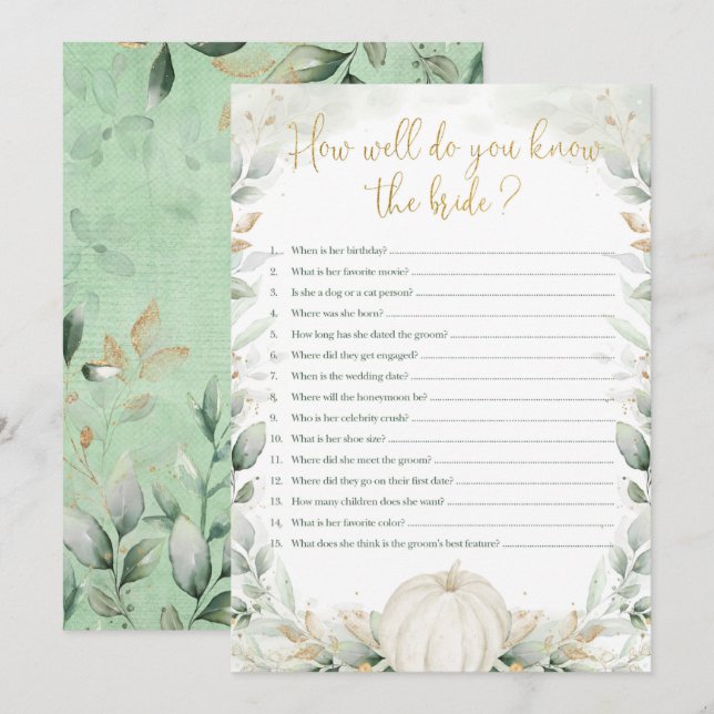 Pumpkin Vrijgezellenfeest Game Hoe goed je weet ho (Voorkant / Achterkant)