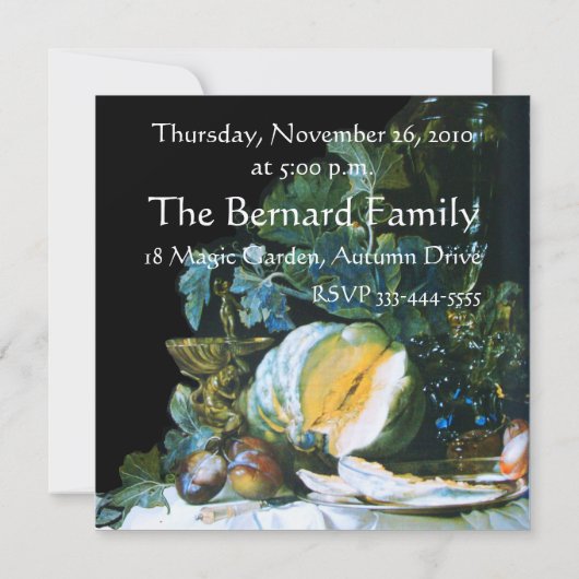 PUMPKIN, VRUCHTEN EN Thanksgiving VAN GLASSWARE Kaart (Achterkant)