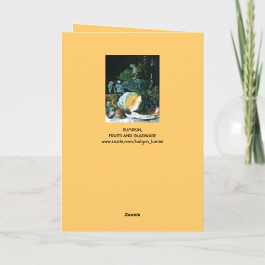 PUMPKIN, VRUCHTEN EN Thanksgiving VAN GLASWERK Feestdagen Kaart (Achterkant)