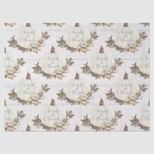 Pumpkin w Fall Leaves Grateful in Blessed Script Tissuepapier