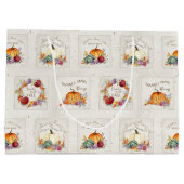 Pumpkin Waterverf Autumn Flowers in Fall Leaves La Groot Cadeauzakje (Achterkant)