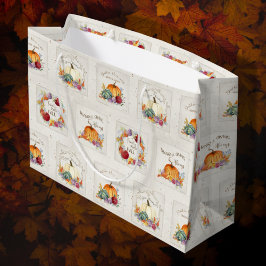 Pumpkin Waterverf Autumn Flowers in Fall Leaves La Groot Cadeauzakje