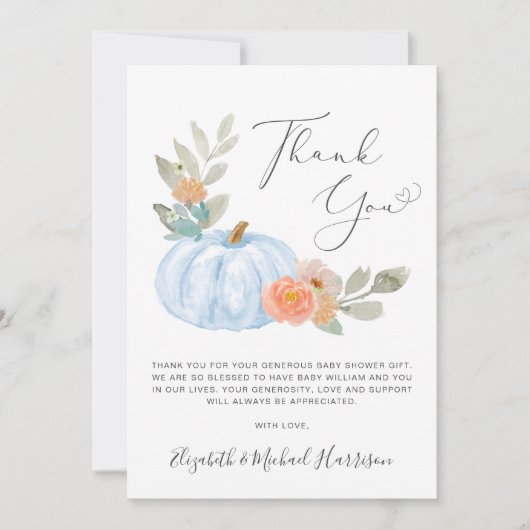 Pumpkin Waterverf Baby Boy Shower Dank u wel! Kaart (Voorkant)