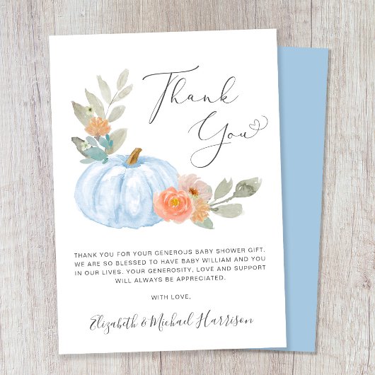 Pumpkin Waterverf Baby Boy Shower Dank u wel! Kaart