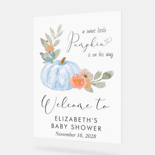 Pumpkin Waterverf Baby Boy Shower Welkom Acryl Bord (Hoek)