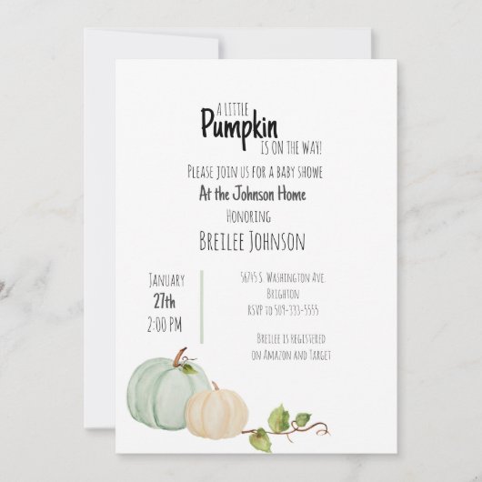 Pumpkin Waterverf Baby shower (Voorkant)