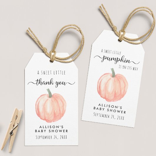Pumpkin Waterverf Baby shower Hartelijk dank Cadeaulabel
