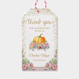 Pumpkin Waterverf Floral Herfst Dank u Labels Cadeaulabel