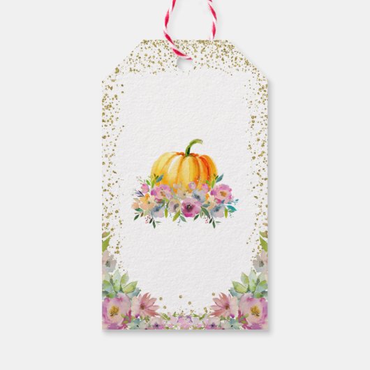 Pumpkin Waterverf Floral Herfst Dank u Labels Cadeaulabel (Achterkant)