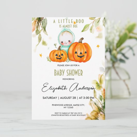 Pumpkin Waterverf Halloween Baby shower Kaart (Staand voorkant)