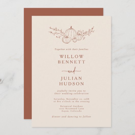 Pumpkin Wedding-uitnodiging Kaart (Voorkant / Achterkant)