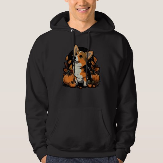 Pumpkin Welsh Corgi costume on Welsh Corgi Hallowe Hoodie (Voorkant)