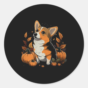 Pumpkin Welsh Corgi kostuum op Welsh Corgi Hallowe Ronde Sticker