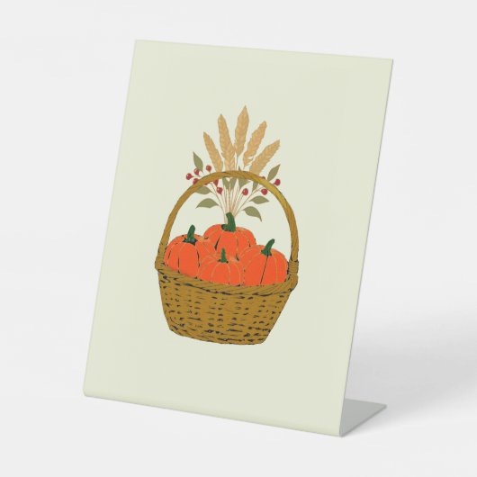 🍂 **Pumpkin & Wheat Basket Pedestal Sign Reclamebord Met Voetstuk (Voorkant)