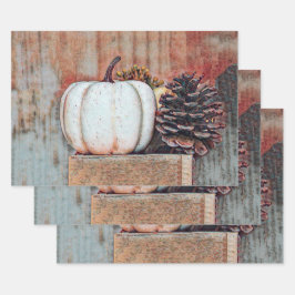 Pumpkin White Autumn Rustic Country Farmhouse Inpakpapier Vel