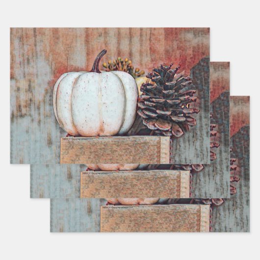 Pumpkin White Autumn Rustic Country Farmhouse Inpakpapier Vel (Set)