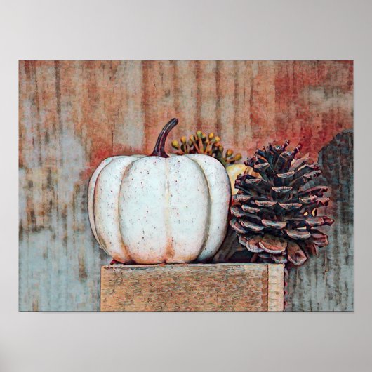 Pumpkin White Autumn Rustic Country Farmhouse Poster (Voorkant)