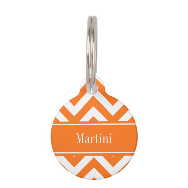 Pumpkin White Chevron, pompoennaam Monogram Huisdierpenning (Voorkant)