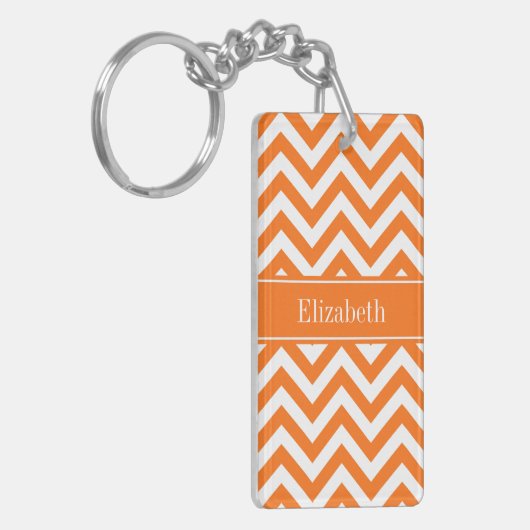 Pumpkin White Chevron, pompoennaam Monogram Sleutelhanger (Voorkant Links)