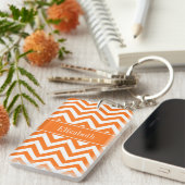 Pumpkin White Chevron, pompoennaam Monogram Sleutelhanger (Voorkant Rechts)