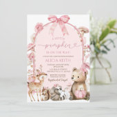 Pumpkin White en Pink Forest Woodland Baby shower Kaart (Staand voorkant)