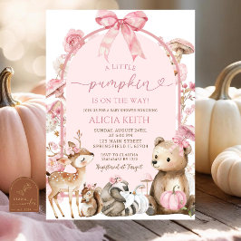 Pumpkin White en Pink Forest Woodland Baby shower Kaart