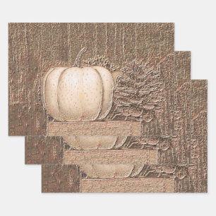 Pumpkin White Gold Metallic Elegant Herfst Decoupa Inpakpapier Vel