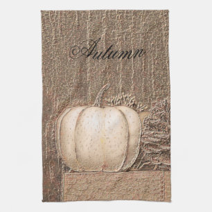 Pumpkin White Gold Metallic Elegant Herfst Land Theedoek