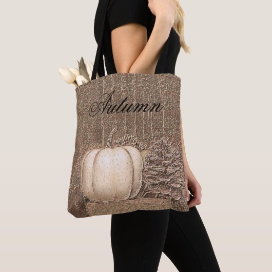 Pumpkin White Gold Metallic Elegant Herfst Land Tote Bag (Dichtbij)