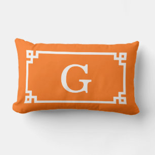 Pumpkin White Greek Key Lijst #2 Initiaal Monogram Kussen